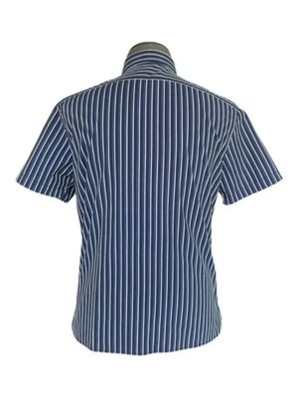 Banana Republic Men's Slim Fit Navy Striped Short Sleeve Shirt Size L VG